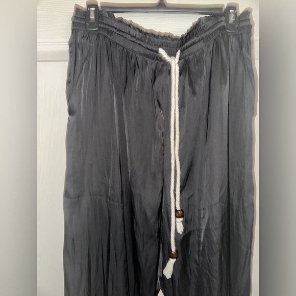 Joie women’s black silky rope drawstring flowy wide leg pants L beach summer - Picture 2 of 8